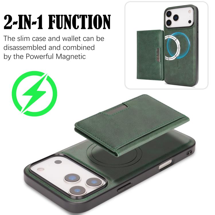 For iPhone 17 Pro Kalebol Strong MagSafe Magnetic Two-Fold Card Bag Leather Phone Case