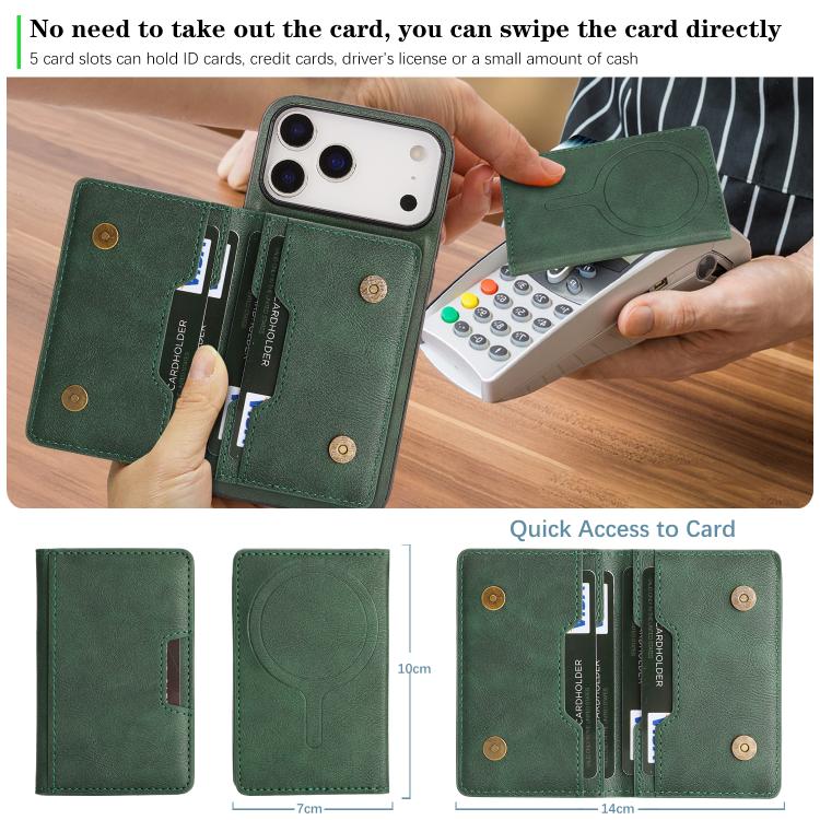 For iPhone 17 Pro Kalebol Strong MagSafe Magnetic Two-Fold Card Bag Leather Phone Case