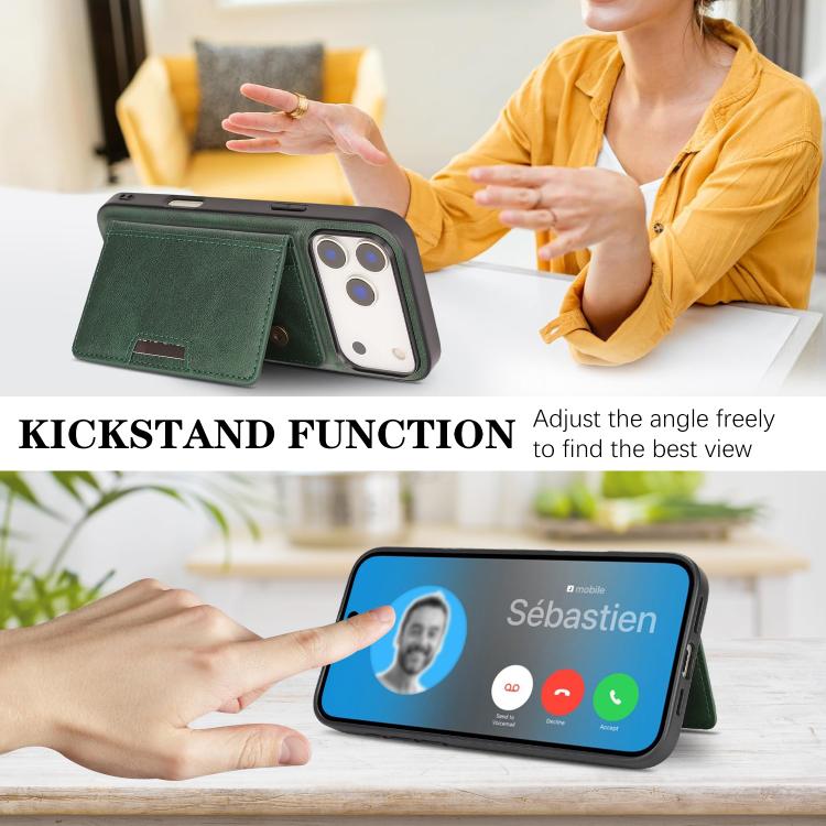 For iPhone 17 Pro Kalebol Strong MagSafe Magnetic Two-Fold Card Bag Leather Phone Case