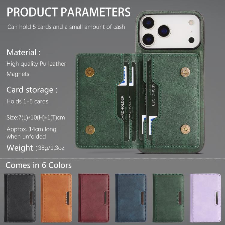 For iPhone 17 Pro Kalebol Strong MagSafe Magnetic Two-Fold Card Bag Leather Phone Case