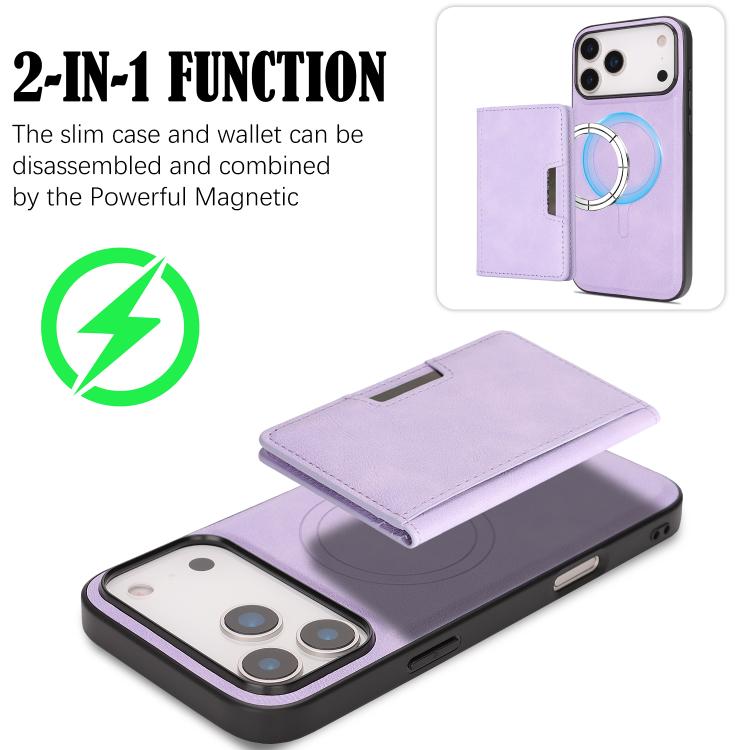 For iPhone 17 Pro Kalebol Strong MagSafe Magnetic Two-Fold Card Bag Leather Phone Case