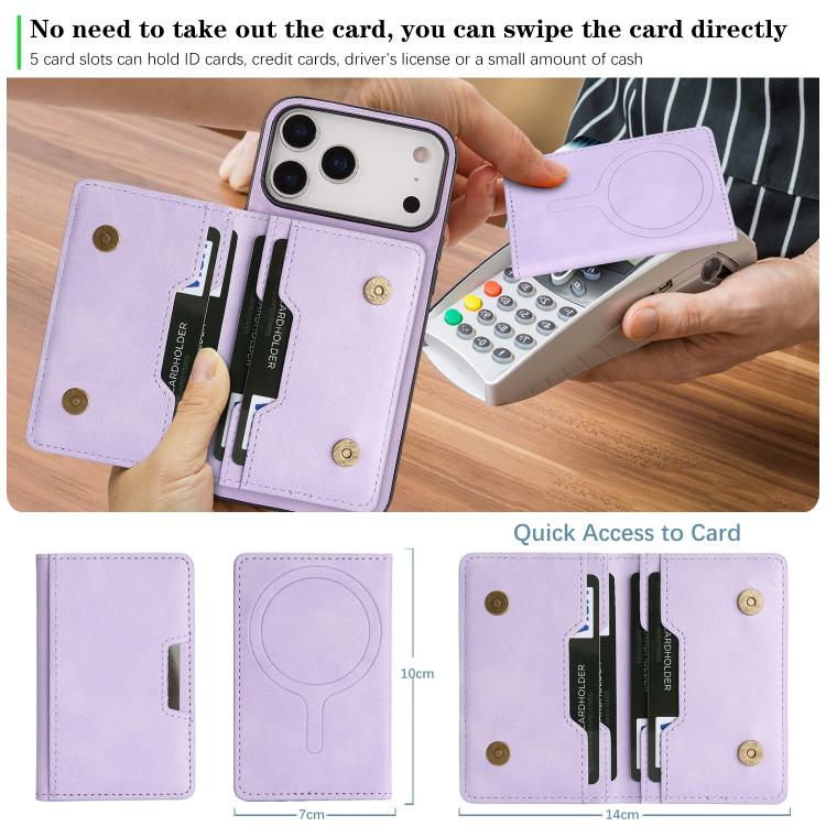 For iPhone 17 Pro Kalebol Strong MagSafe Magnetic Two-Fold Card Bag Leather Phone Case