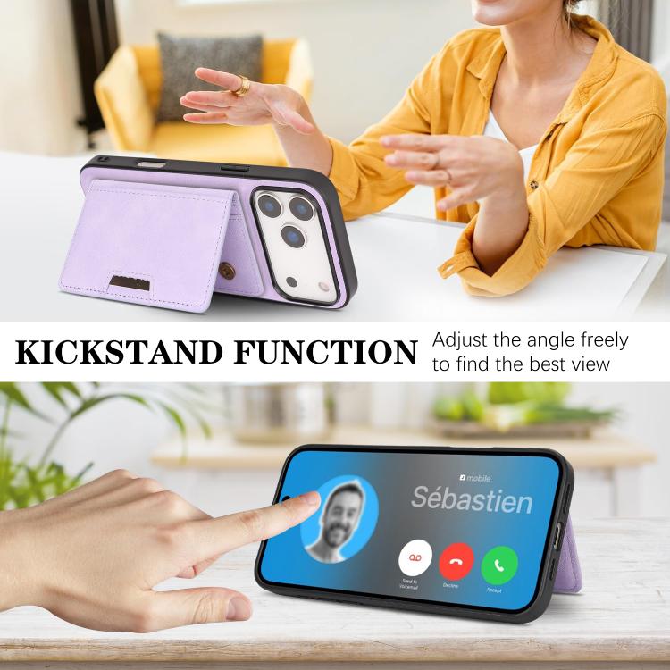 For iPhone 17 Pro Kalebol Strong MagSafe Magnetic Two-Fold Card Bag Leather Phone Case