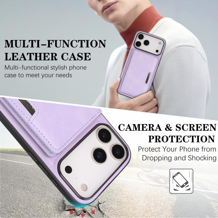 For iPhone 17 Pro Kalebol Strong MagSafe Magnetic Two-Fold Card Bag Leather Phone Case