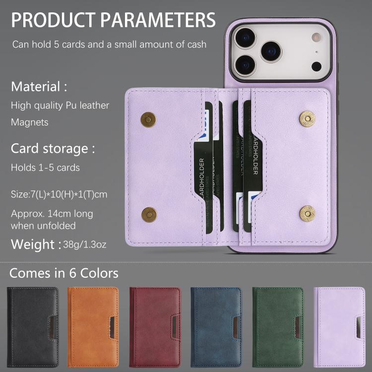 For iPhone 17 Pro Kalebol Strong MagSafe Magnetic Two-Fold Card Bag Leather Phone Case