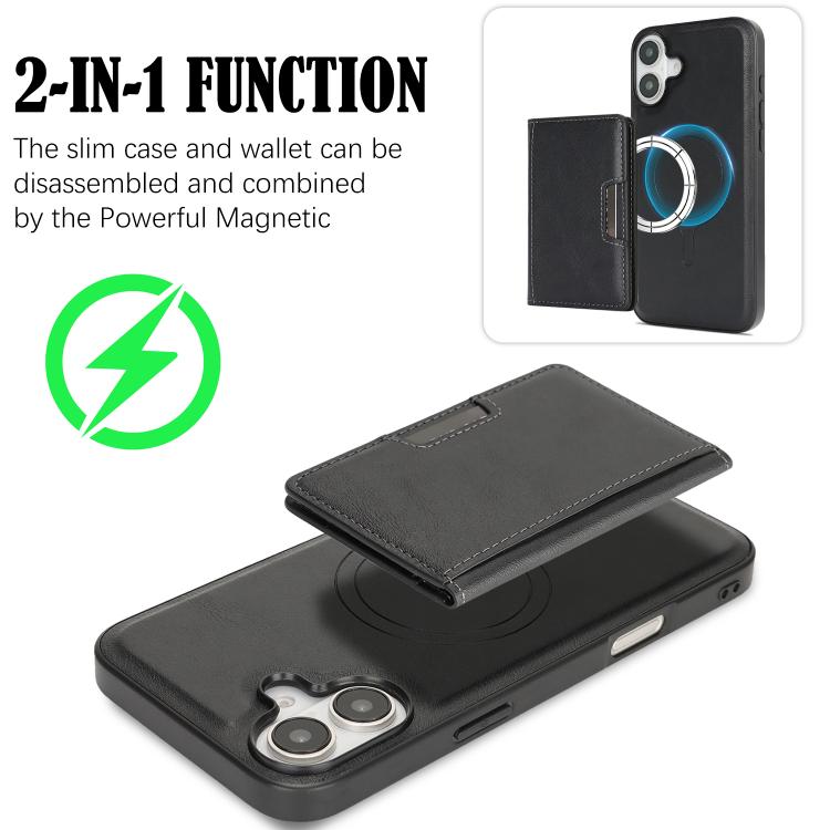 For iPhone 17 Kalebol Strong MagSafe Magnetic Two-Fold Card Bag Leather Phone Case