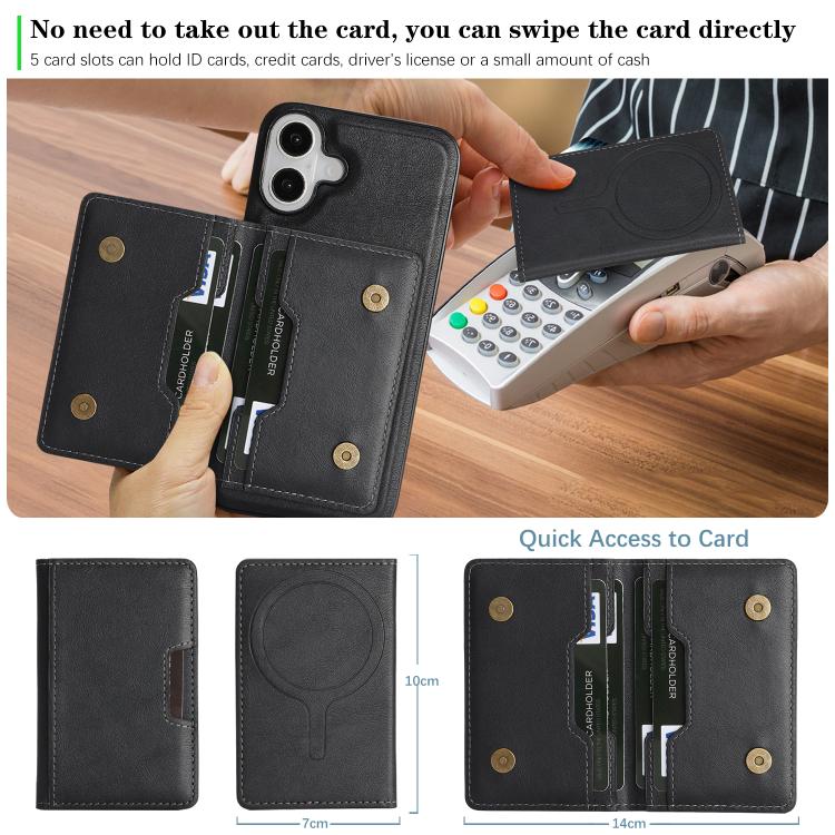 For iPhone 17 Kalebol Strong MagSafe Magnetic Two-Fold Card Bag Leather Phone Case