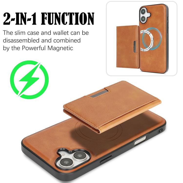 For iPhone 17 Kalebol Strong MagSafe Magnetic Two-Fold Card Bag Leather Phone Case