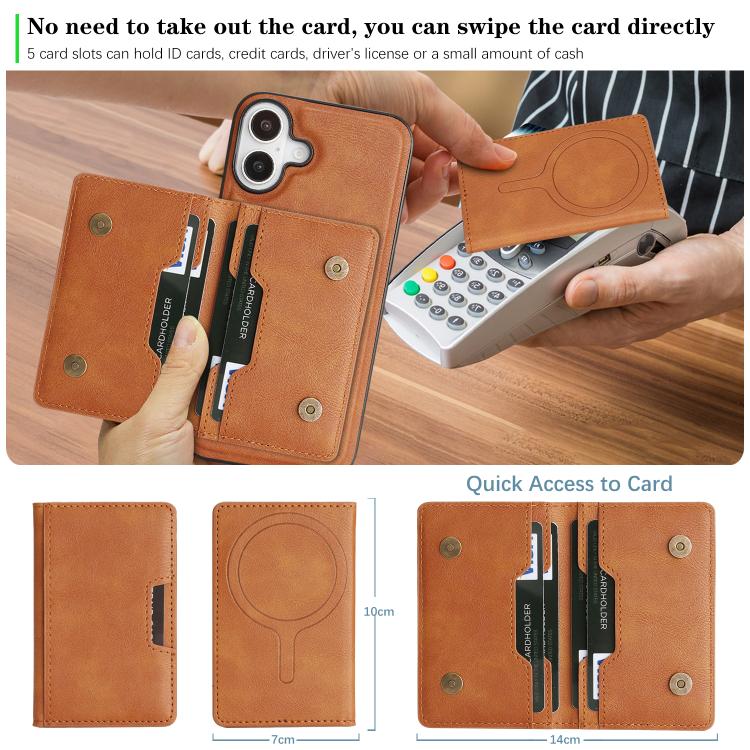 For iPhone 17 Kalebol Strong MagSafe Magnetic Two-Fold Card Bag Leather Phone Case