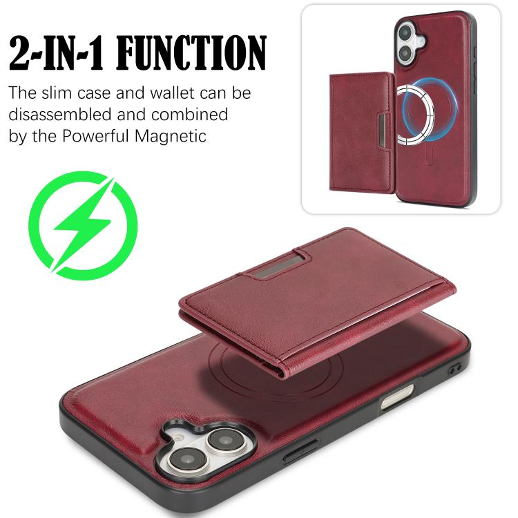 For iPhone 17 Kalebol Strong MagSafe Magnetic Two-Fold Card Bag Leather Phone Case