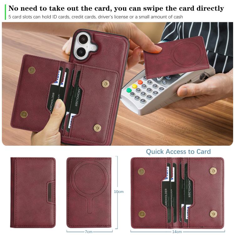 For iPhone 17 Kalebol Strong MagSafe Magnetic Two-Fold Card Bag Leather Phone Case