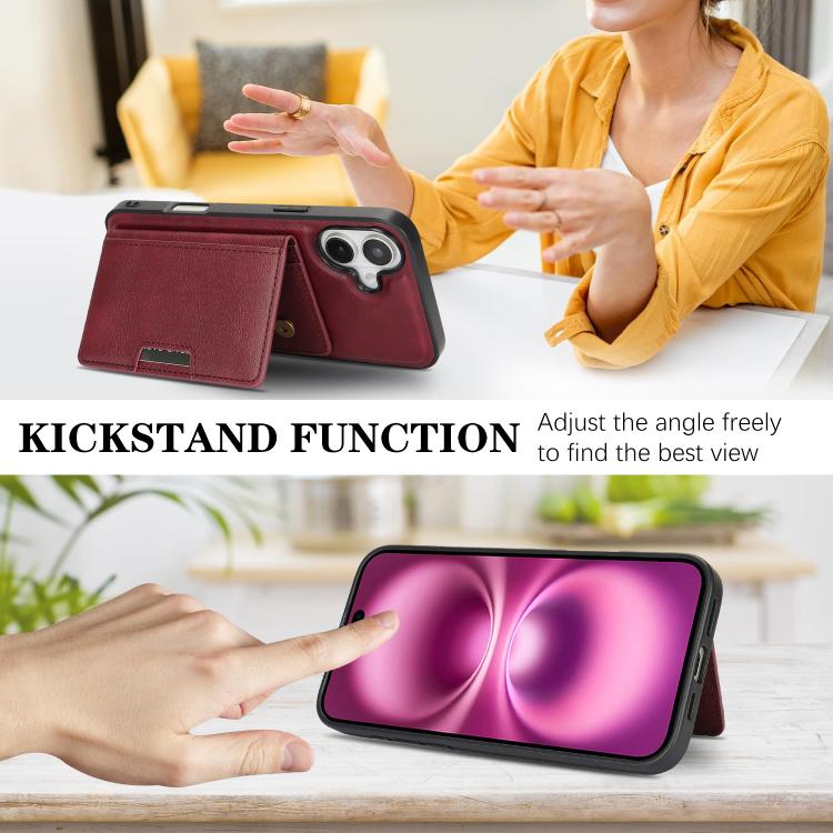 For iPhone 17 Kalebol Strong MagSafe Magnetic Two-Fold Card Bag Leather Phone Case