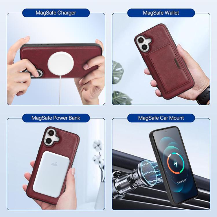 For iPhone 17 Kalebol Strong MagSafe Magnetic Two-Fold Card Bag Leather Phone Case