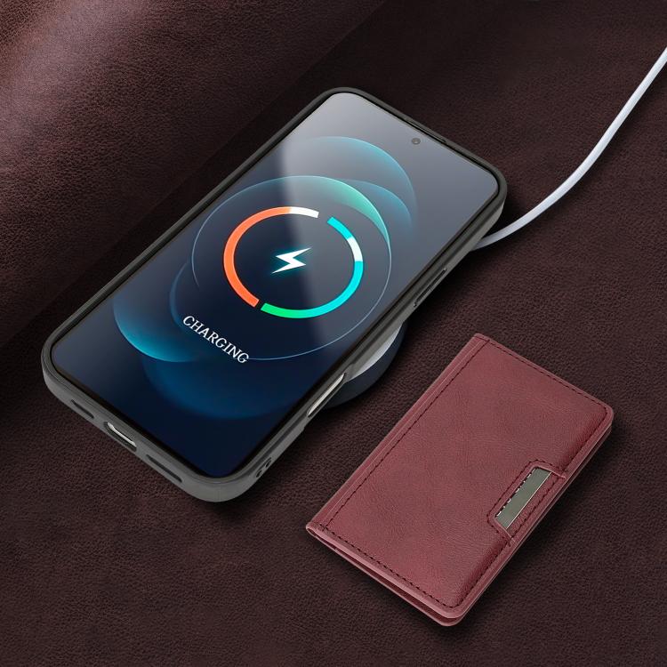 For iPhone 17 Kalebol Strong MagSafe Magnetic Two-Fold Card Bag Leather Phone Case