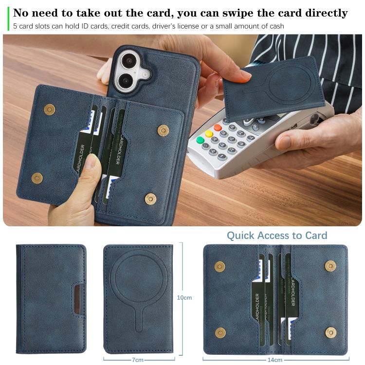 For iPhone 17 Kalebol Strong MagSafe Magnetic Two-Fold Card Bag Leather Phone Case
