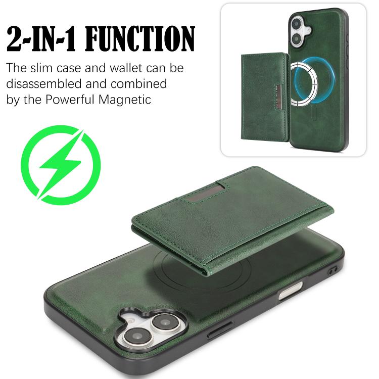 For iPhone 17 Kalebol Strong MagSafe Magnetic Two-Fold Card Bag Leather Phone Case