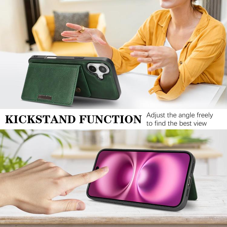 For iPhone 17 Kalebol Strong MagSafe Magnetic Two-Fold Card Bag Leather Phone Case