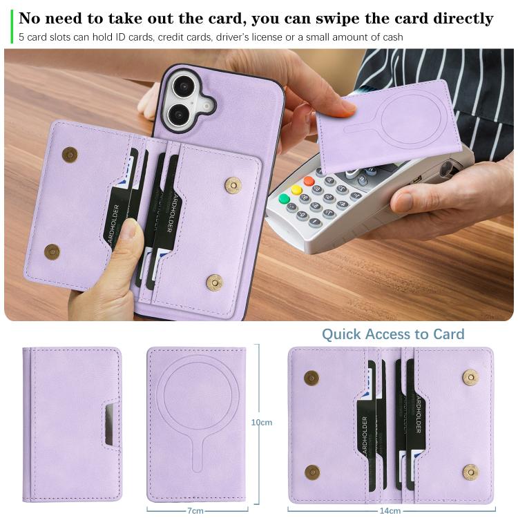 For iPhone 17 Kalebol Strong MagSafe Magnetic Two-Fold Card Bag Leather Phone Case