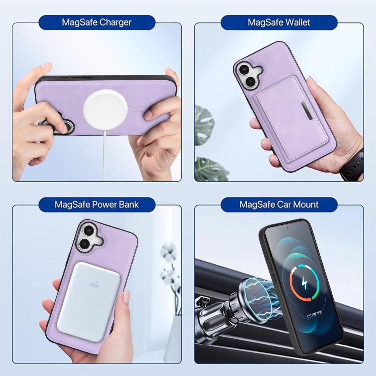 For iPhone 17 Kalebol Strong MagSafe Magnetic Two-Fold Card Bag Leather Phone Case