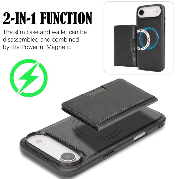 For iPhone Air Kalebol Strong MagSafe Magnetic Two-Fold Card Bag Leather Phone Case