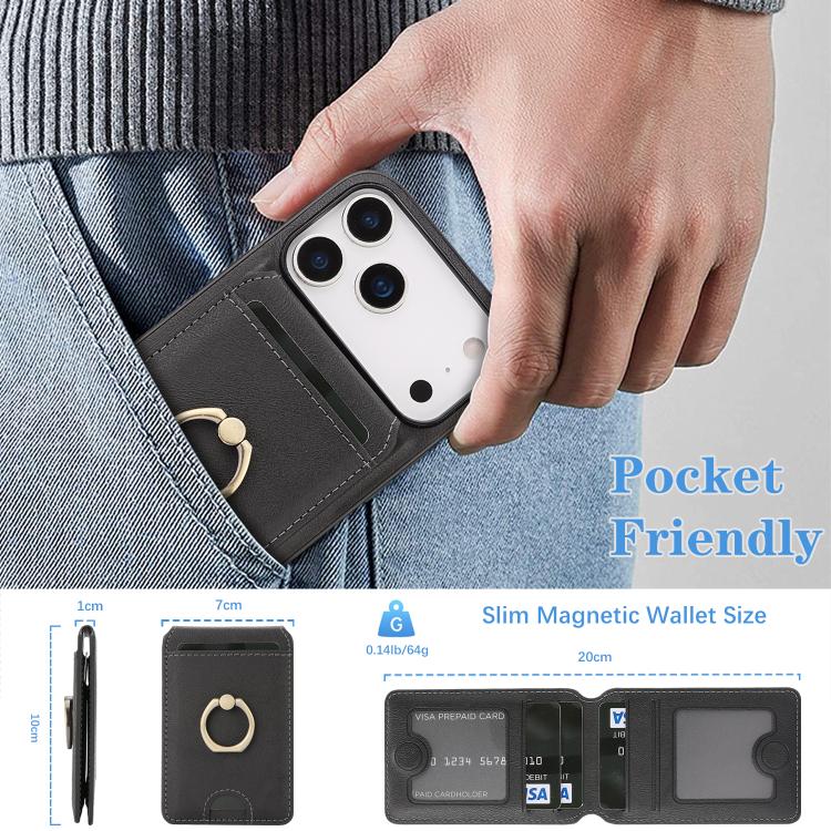 For iPhone 17 Pro Max Kalebol Strong MagSafe Ring Magnetic Card Bag Holder Leather Phone Case