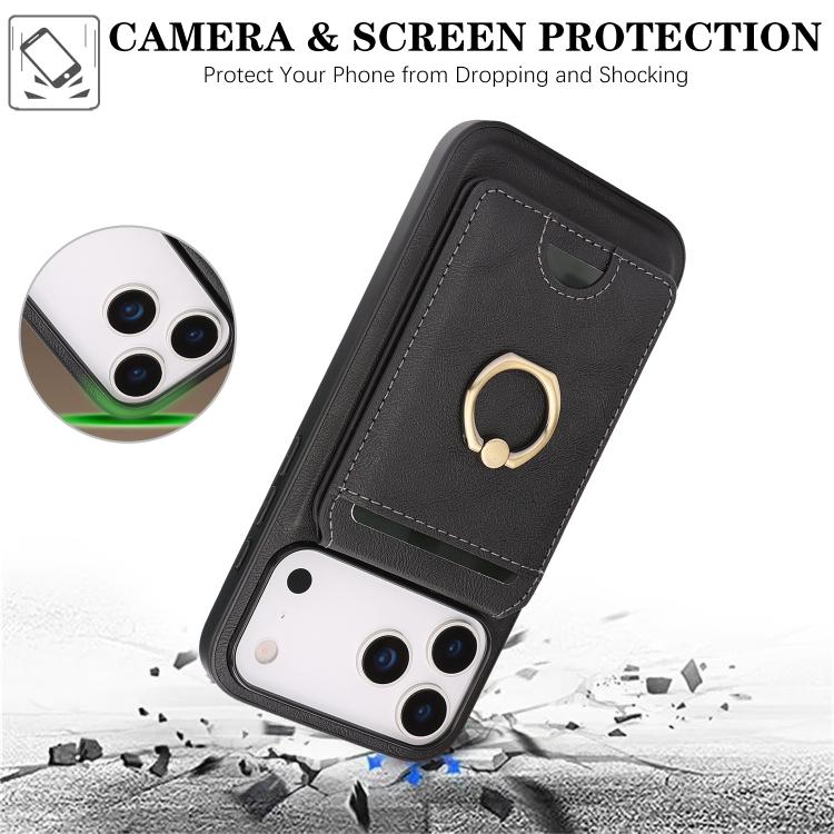 For iPhone 17 Pro Max Kalebol Strong MagSafe Ring Magnetic Card Bag Holder Leather Phone Case
