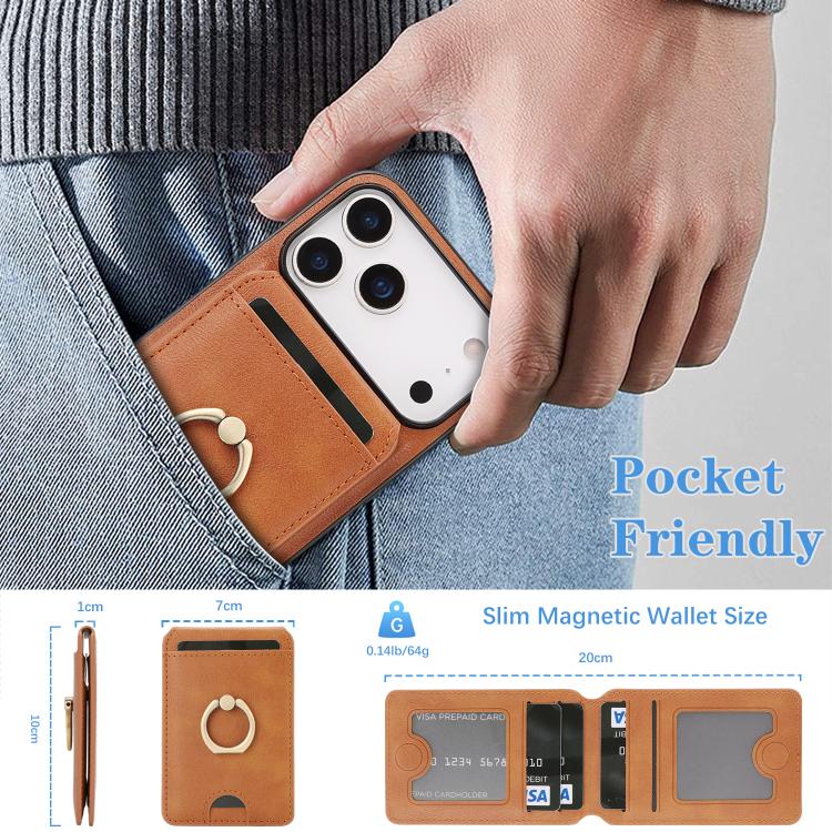For iPhone 17 Pro Max Kalebol Strong MagSafe Ring Magnetic Card Bag Holder Leather Phone Case