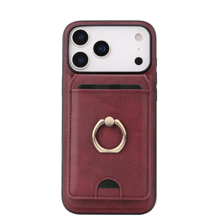 For iPhone 17 Pro Max Kalebol Strong MagSafe Ring Magnetic Card Bag Holder Leather Phone Case