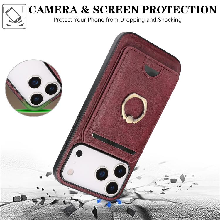 For iPhone 17 Pro Max Kalebol Strong MagSafe Ring Magnetic Card Bag Holder Leather Phone Case