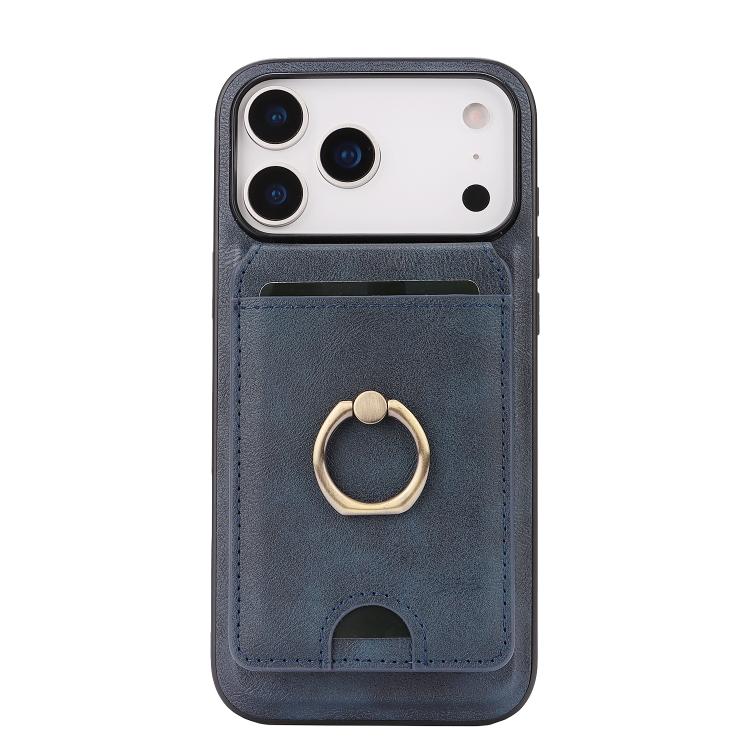 For iPhone 17 Pro Max Kalebol Strong MagSafe Ring Magnetic Card Bag Holder Leather Phone Case