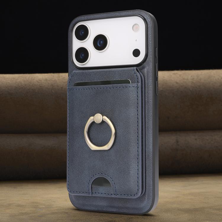 For iPhone 17 Pro Max Kalebol Strong MagSafe Ring Magnetic Card Bag Holder Leather Phone Case