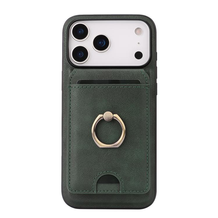 For iPhone 17 Pro Max Kalebol Strong MagSafe Ring Magnetic Card Bag Holder Leather Phone Case