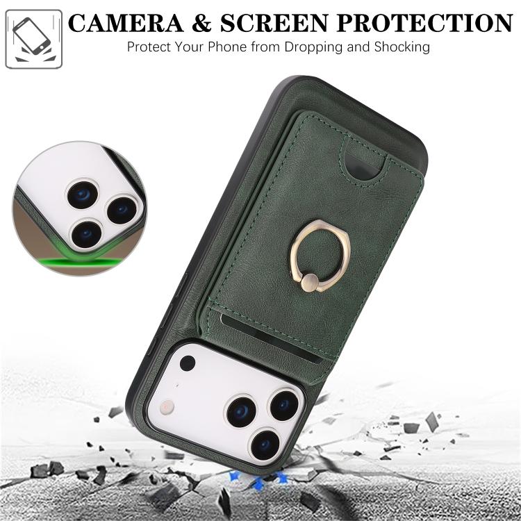For iPhone 17 Pro Max Kalebol Strong MagSafe Ring Magnetic Card Bag Holder Leather Phone Case