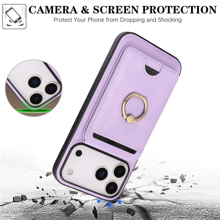 For iPhone 17 Pro Max Kalebol Strong MagSafe Ring Magnetic Card Bag Holder Leather Phone Case