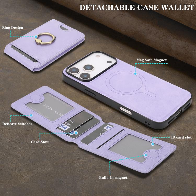 For iPhone 17 Pro Max Kalebol Strong MagSafe Ring Magnetic Card Bag Holder Leather Phone Case
