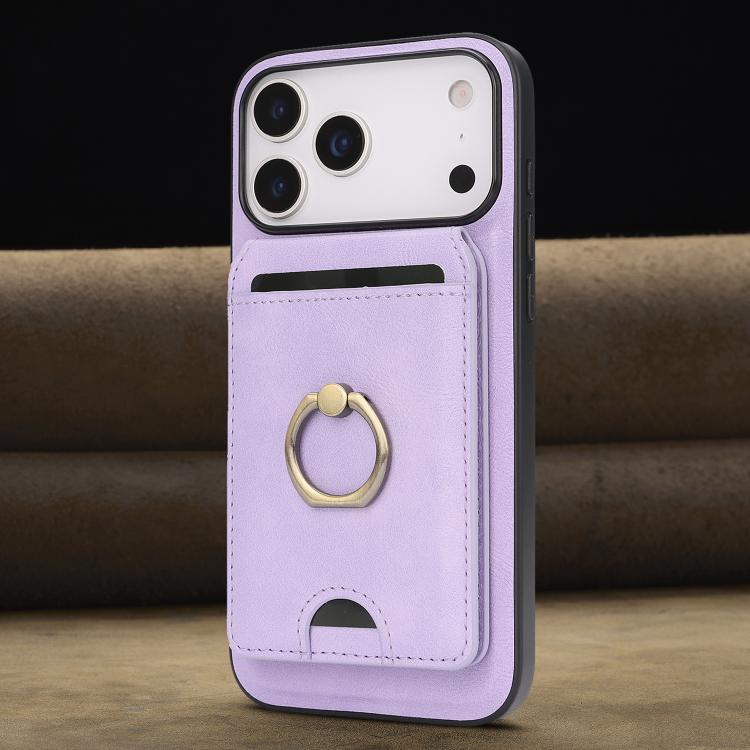 For iPhone 17 Pro Max Kalebol Strong MagSafe Ring Magnetic Card Bag Holder Leather Phone Case