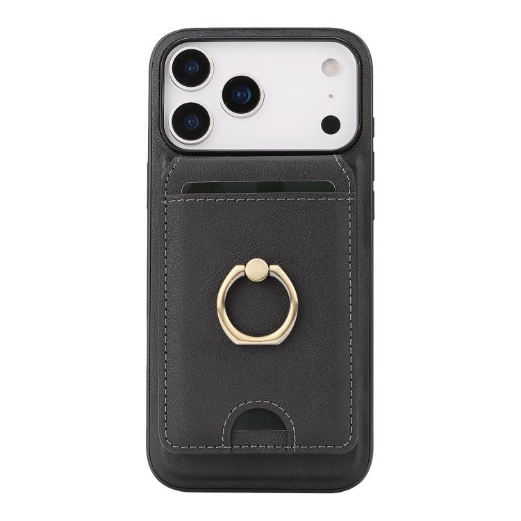 For iPhone 17 Pro Kalebol Strong MagSafe Ring Magnetic Card Bag Holder Leather Phone Case
