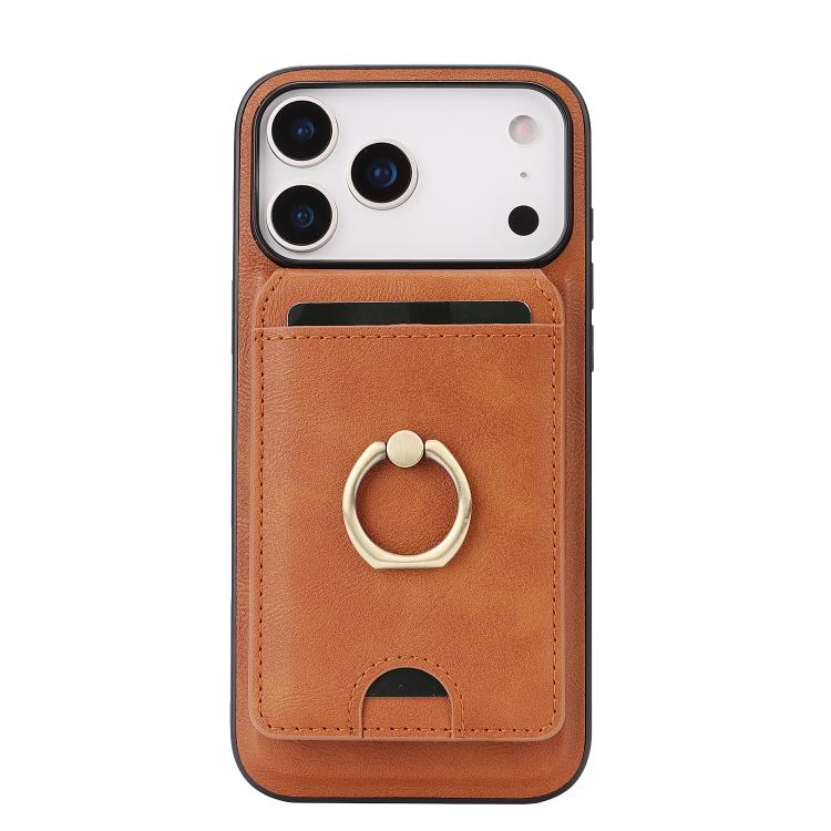 For iPhone 17 Pro Kalebol Strong MagSafe Ring Magnetic Card Bag Holder Leather Phone Case