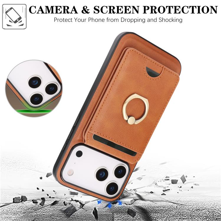 For iPhone 17 Pro Kalebol Strong MagSafe Ring Magnetic Card Bag Holder Leather Phone Case