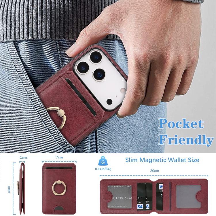 For iPhone 17 Pro Kalebol Strong MagSafe Ring Magnetic Card Bag Holder Leather Phone Case