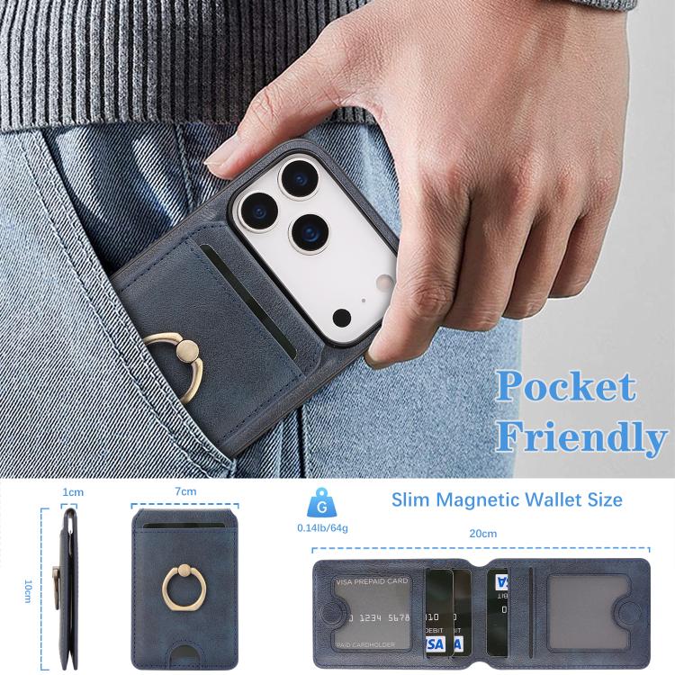 For iPhone 17 Pro Kalebol Strong MagSafe Ring Magnetic Card Bag Holder Leather Phone Case