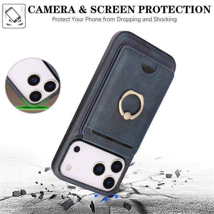 For iPhone 17 Pro Kalebol Strong MagSafe Ring Magnetic Card Bag Holder Leather Phone Case