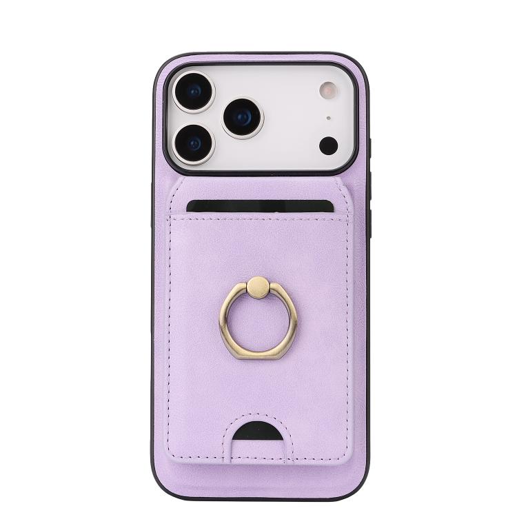 For iPhone 17 Pro Kalebol Strong MagSafe Ring Magnetic Card Bag Holder Leather Phone Case