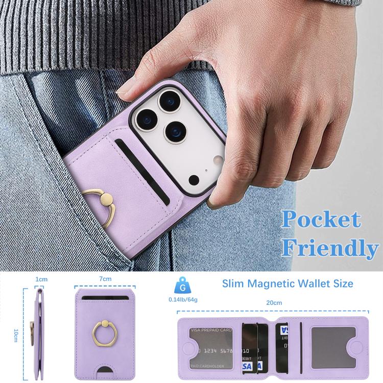 For iPhone 17 Pro Kalebol Strong MagSafe Ring Magnetic Card Bag Holder Leather Phone Case