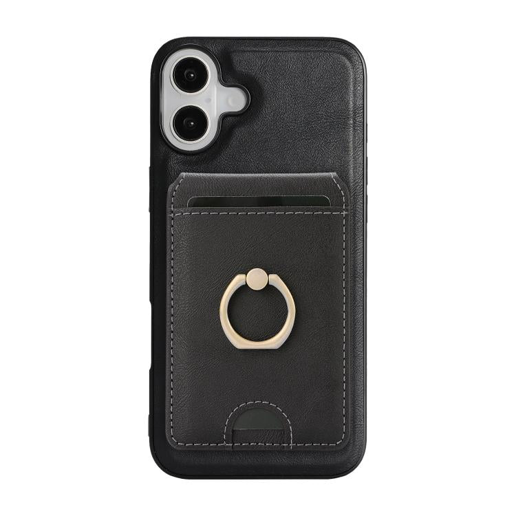 For iPhone 17 Kalebol Strong MagSafe Ring Magnetic Card Bag Holder Leather Phone Case