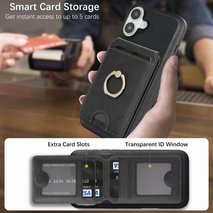 For iPhone 17 Kalebol Strong MagSafe Ring Magnetic Card Bag Holder Leather Phone Case