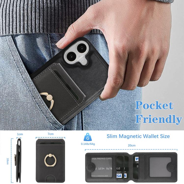 For iPhone 17 Kalebol Strong MagSafe Ring Magnetic Card Bag Holder Leather Phone Case