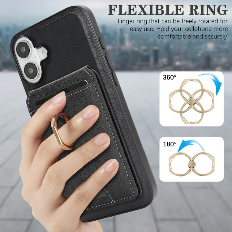 For iPhone 17 Kalebol Strong MagSafe Ring Magnetic Card Bag Holder Leather Phone Case