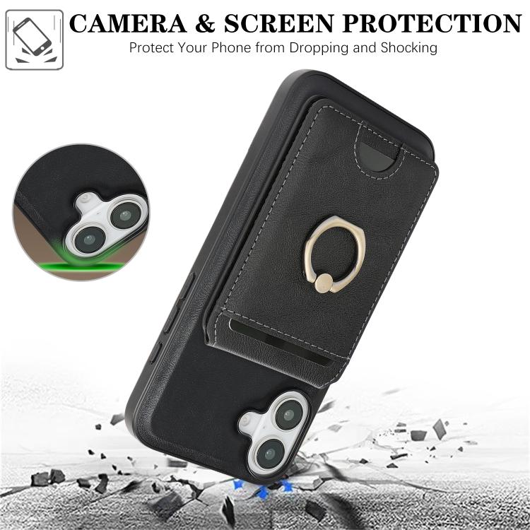 For iPhone 17 Kalebol Strong MagSafe Ring Magnetic Card Bag Holder Leather Phone Case