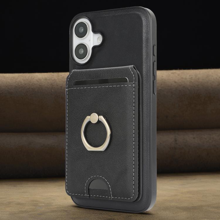 For iPhone 17 Kalebol Strong MagSafe Ring Magnetic Card Bag Holder Leather Phone Case